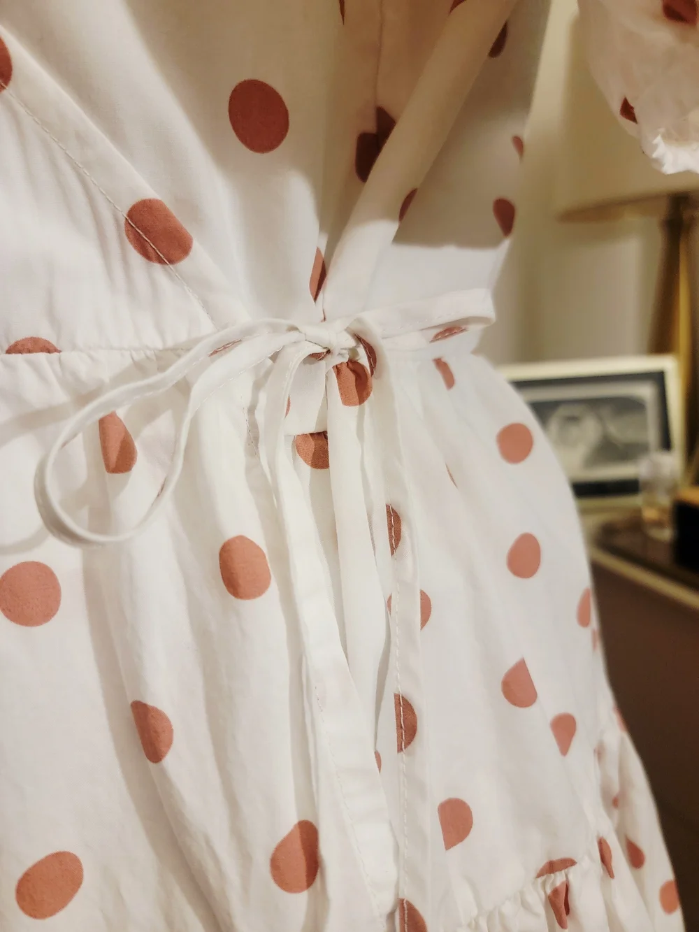 J.Crew White Pink Polka Dot Puff Sleeve Cotton Wrap Dress XS Fits Medium